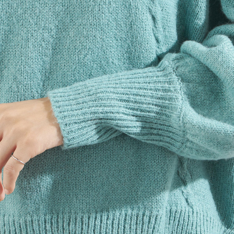 シルバーライン 天竺モヘア風タートルニット/ブルーグリーン 青淡色