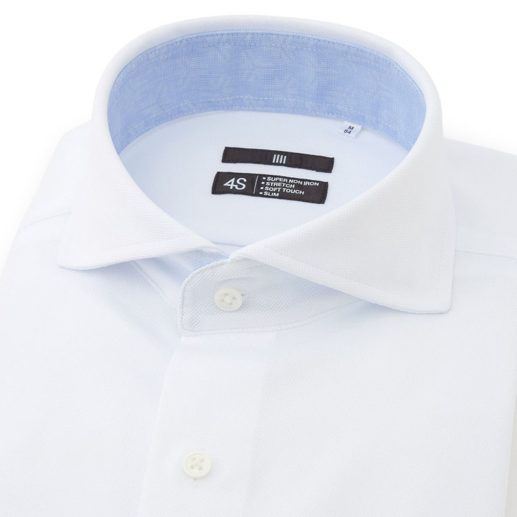 ブラックライン 【発送在庫あり】【BLACK LINE】ホリゾンタルワイドワイシャツ/ホワイト×ドビー/襟袖裏別布/「氷撃」冷感PRINT「4S」スーパーノンアイロン・ストレッチ 白