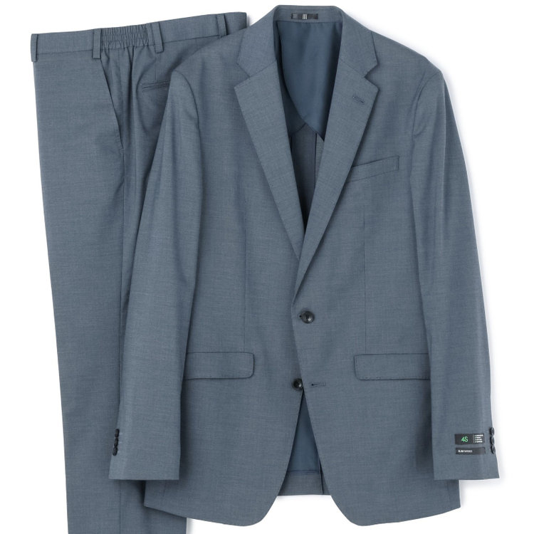 ブラックライン 【SLIM TAPERED_2】【春夏】2釦シングルスーツ 0タック/ブルー/ウエストシャーリング/4S SUSTAINABILITY&ECOLOGY FABRIC/ウォッシャブル/※パンツ裾上げ済仕様 緑中間