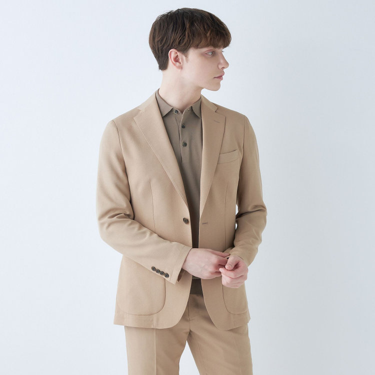 SUIT SELECT　アウトレット 【WEB限定/OUTLET/汚れ・キズ等有】【RBC】【5分袖】コットンブレンドレトロポロシャツ/ブラウン/マシンウォッシャブル 茶淡色