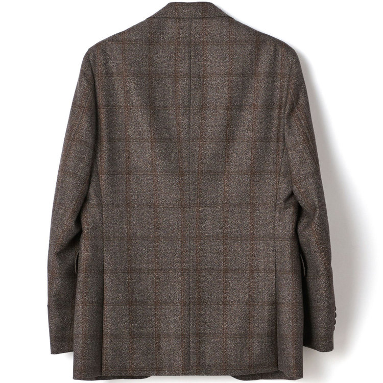 シルバーライン 【CLASSICO WIDE】【秋冬】段返り3釦シングルジャケット 2タックパンツ /ブラウン×ウィンドウペン柄 /MARZOTTO社生地 /サイド尾錠付 /※裾上げ必要 茶中間