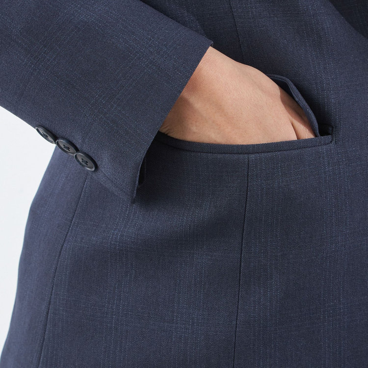 シルバーライン 【SILVER LINE】【秋冬】1釦パンツスーツ/ネイビー×チェック/ウォッシャブル/ウエストシャーリング/4S SUSTAINABILITY&ECOLOGY FABRIC/※パンツ裾上げ済仕様 紺中間