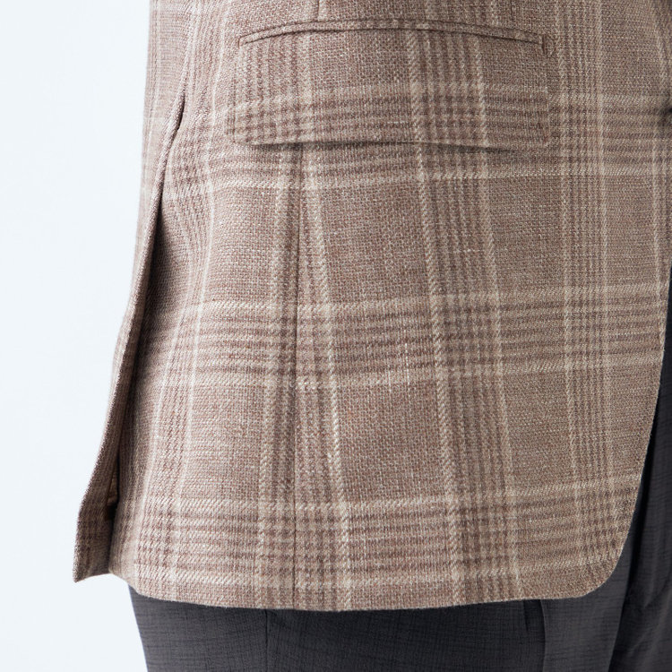 シルバーライン 【CLASSICO TAPERED】【春夏】リネンウールワイドラペル3釦段返りジャケット/ブラウン×チェック/DRAGO lanificio in billa fabric made in italy 茶淡色
