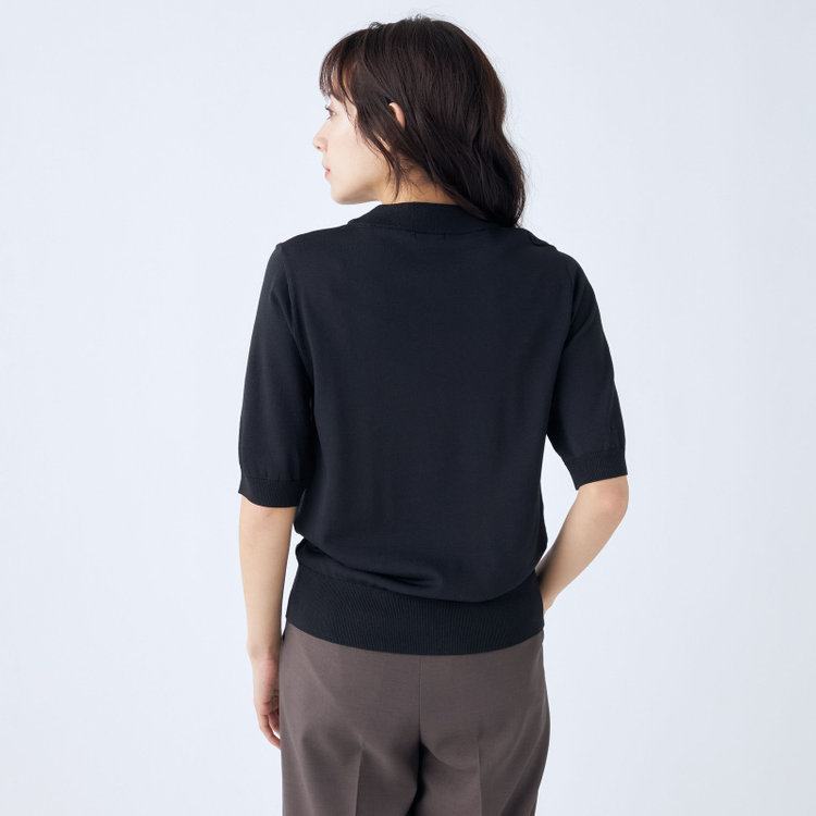 シルバーライン 【SILVER LINE/５分袖】天竺編みモックネックニット/ブラック 黒