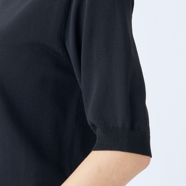 シルバーライン 【SILVER LINE/５分袖】天竺編みモックネックニット/ブラック 黒