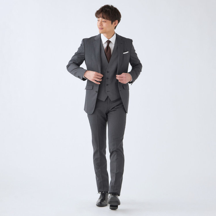 ブラックライン 【発送在庫あり】【SLIM TAPERED_2】【年間】2釦シングルリバーシブルスリーピーススーツ 0タック/グレー/NEW ZEALAND WOOL MIX/※裾上げ必要 グレー濃色