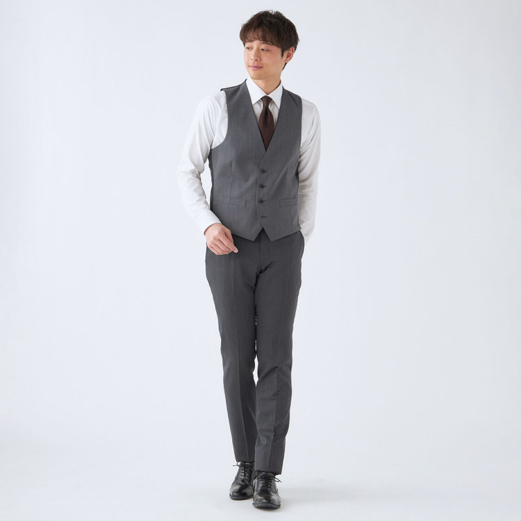 ブラックライン 【発送在庫あり】【SLIM TAPERED_2】【年間】2釦シングルリバーシブルスリーピーススーツ 0タック/グレー/NEW ZEALAND WOOL MIX/※裾上げ必要 グレー濃色