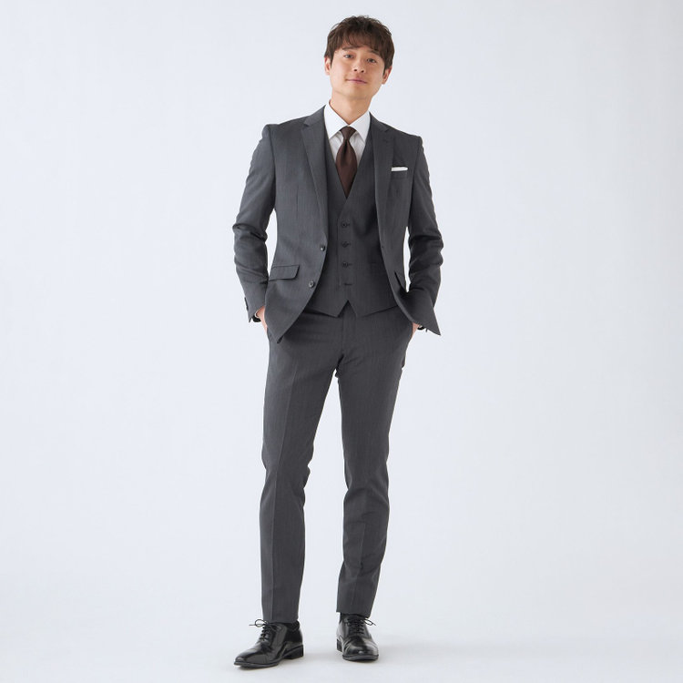 ブラックライン 【発送在庫あり】【SLIM TAPERED_2】【年間】2釦シングルリバーシブルスリーピーススーツ 0タック/グレー/NEW ZEALAND WOOL MIX/※裾上げ必要 グレー濃色