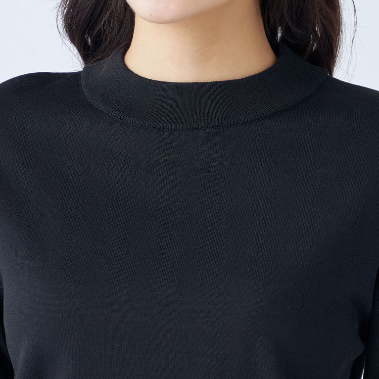 シルバーライン 【SILVER LINE/５分袖】天竺編みモックネックニット/ブラック 黒