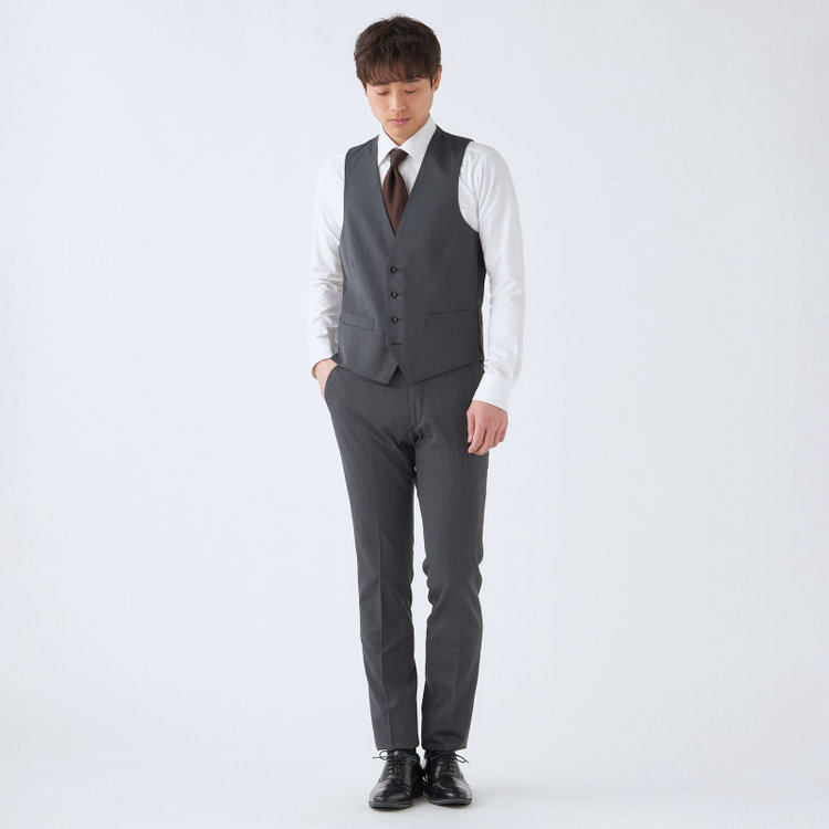 ブラックライン 【発送在庫あり】【SLIM TAPERED_2】【年間】2釦シングルリバーシブルスリーピーススーツ 0タック/グレー/NEW ZEALAND WOOL MIX/※裾上げ必要 グレー濃色