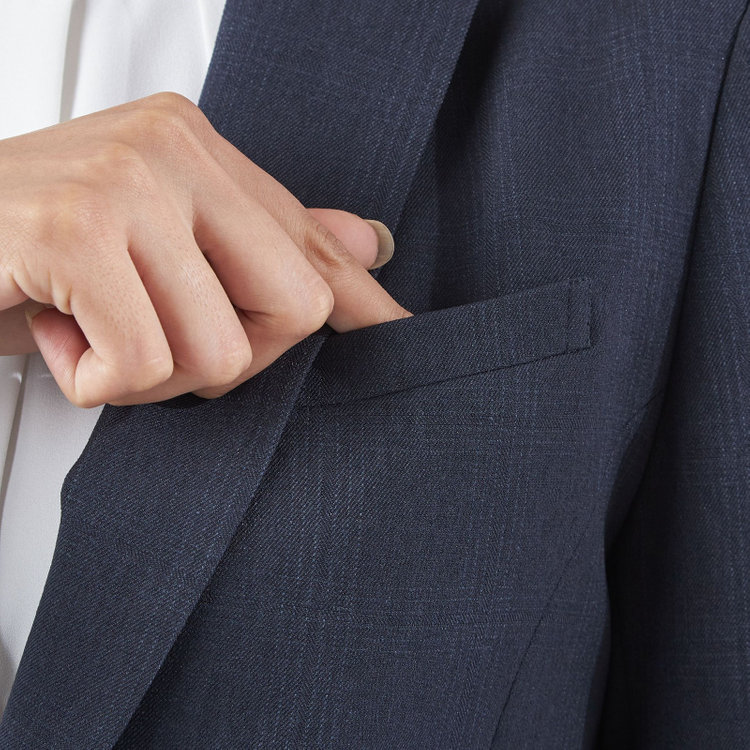 シルバーライン 【SILVER LINE】【秋冬】1釦パンツスーツ/ネイビー×チェック/ウォッシャブル/ウエストシャーリング/4S SUSTAINABILITY&ECOLOGY FABRIC/※パンツ裾上げ済仕様 紺中間