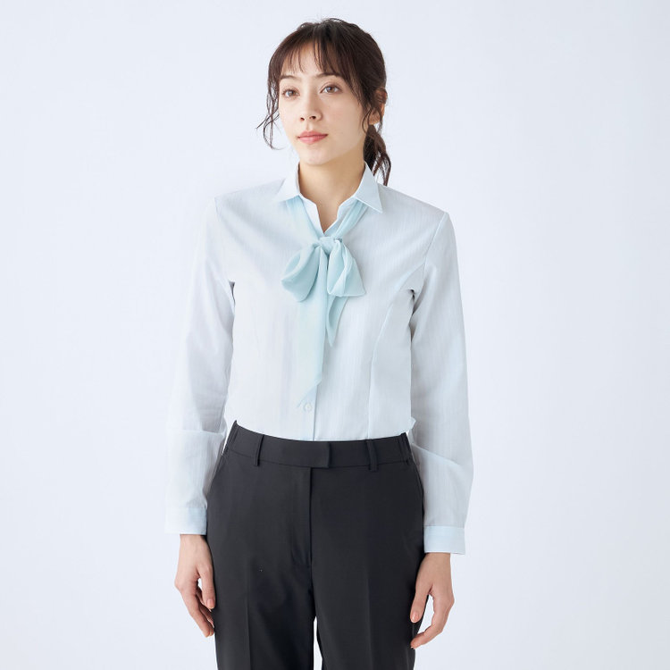 ソノタ 【SUIT SELECT×Samantha Thavasa】【長袖】リボン&フリル取り外しスキッパー/ミント×ドビーストライプ 緑淡色