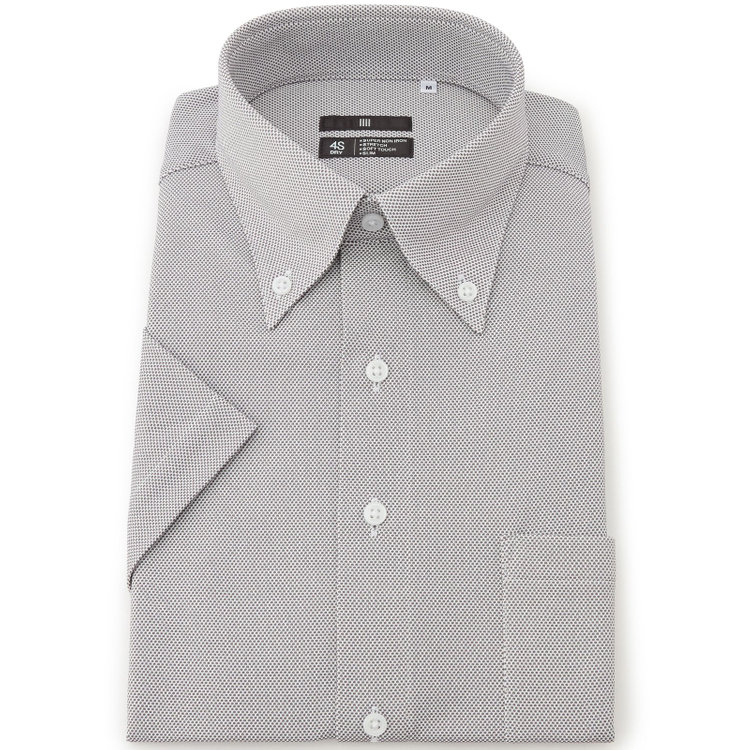 スーツセレクト 【発送在庫あり】【BLACK LINE/半袖】ボタンダウンワイシャツ/グレー×ドビー/「4S」「ULTRA DRY」スーパーノンアイロン・ストレッチ・吸水速乾・汗ジミ抑制 グレー中間