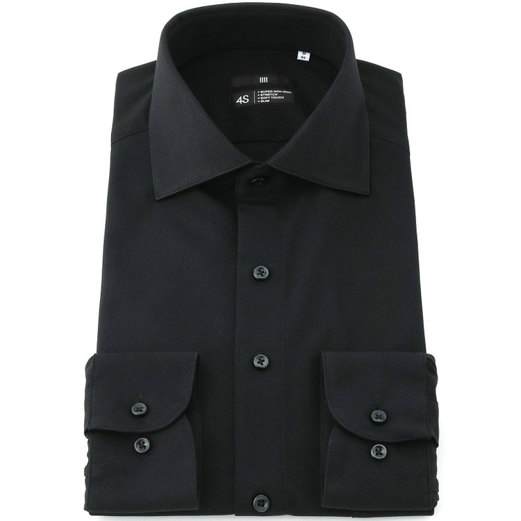 発送在庫あり】【BLACK LINE】ワイドカラーワイシャツ/ブラック×ドビー