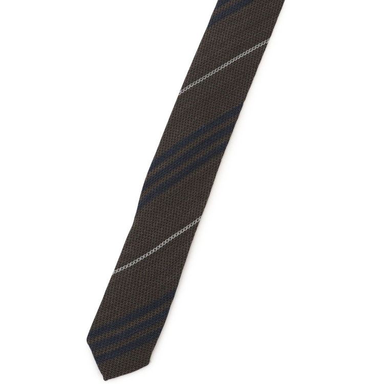 ブラックライン 【発送在庫あり】【BL】ウールシルクストライプネクタイ 7.5cm幅/ブラウン×ネイビー＆グレー/ITALIAN FABRICS その他