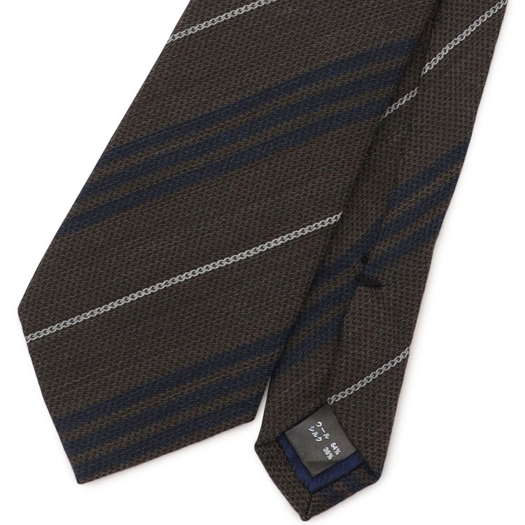 ブラックライン 【発送在庫あり】【BL】ウールシルクストライプネクタイ 7.5cm幅/ブラウン×ネイビー＆グレー/ITALIAN FABRICS その他
