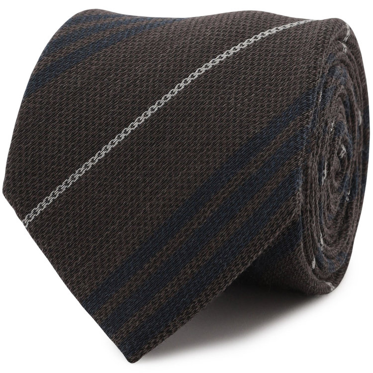 ブラックライン 【発送在庫あり】【BL】ウールシルクストライプネクタイ 7.5cm幅/ブラウン×ネイビー＆グレー/ITALIAN FABRICS その他