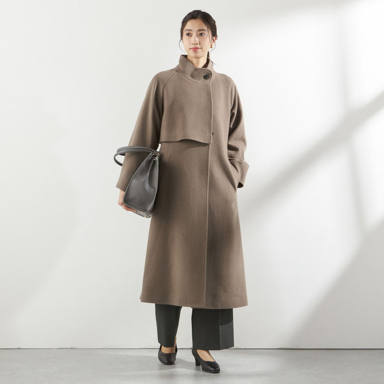 シルバーライン スタンドカラーアシンメトリーコート/モカ 緑中間