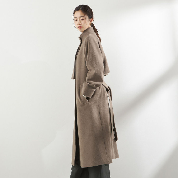 シルバーライン スタンドカラーアシンメトリーコート/モカ 緑中間