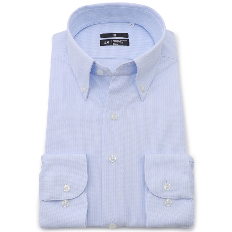 ブラックライン 【発送在庫あり】【BLACK LINE】ボタンダウンワイシャツ/ブルー＆ホワイト×ドビー/「4S」スーパーノンアイロン・ストレッチ 青濃色