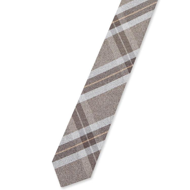 ブラックライン 【BLACK LINE】シルクブレンドチェックネクタイ 7.5cm幅/ブラウン×グレー その他