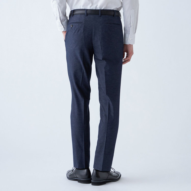 シルバーライン 【発送在庫あり】【CLASSICO TAPERED】【年間】コットンブレンド1タックテーパードパンツ/ネイビー×ソフトデニム/ウエストムーブ/※裾上げ済み仕様 紺中間