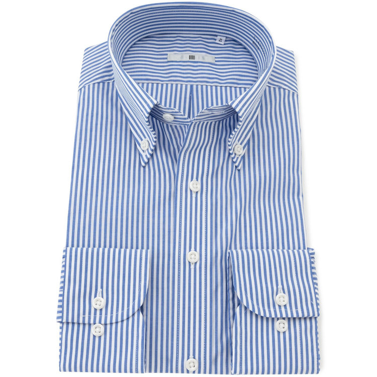 シルバーライン 【SILVER LINE】【形態安定】ボタンダウンドレスワイシャツ/ブルー＆ホワイト×ストライプ 青濃色