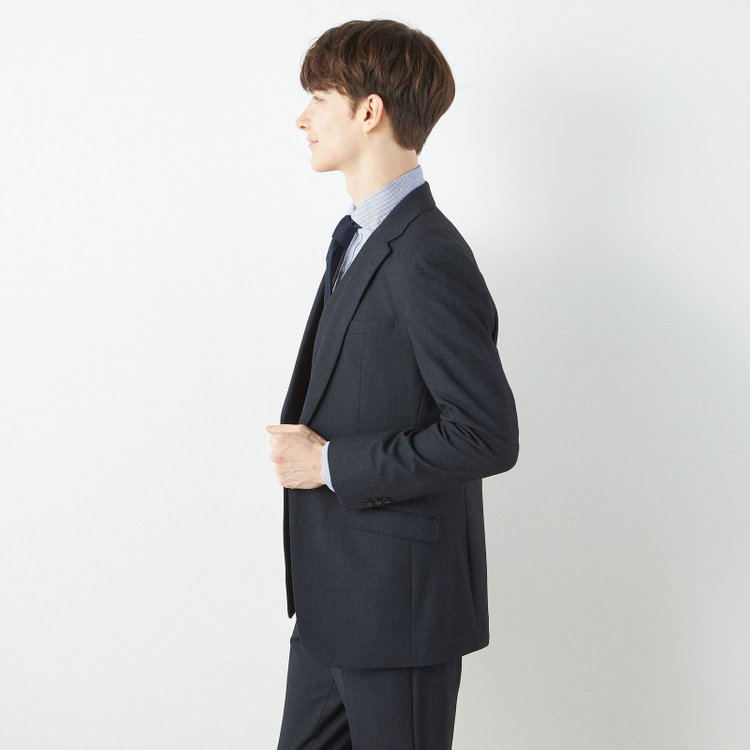 ブラックライン 【SLIM TAPERED_2】【秋冬】2釦シングルスリーピーススーツ 0タック/ネイビー/ウエストシャーリング/4S SUSTAINABILITY&ECOLOGY FABRIC/※パンツ裾上げ済仕様 紺濃色
