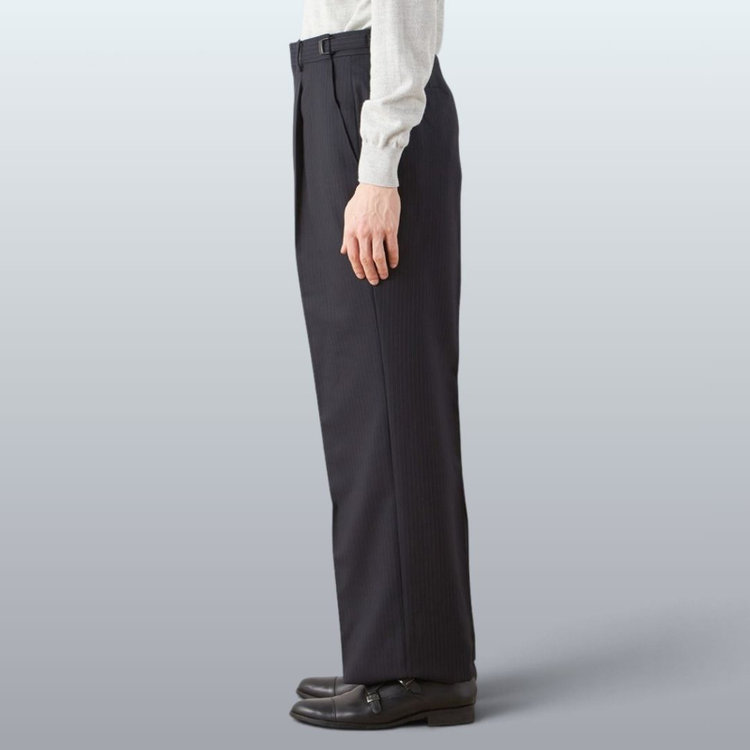 ソノタ 【発送在庫あり】【WIDE PANTS SUIT】【秋冬】1タックワイドシルエットパンツ/ネイビー×ストライプ/NEW ZEALAND WOOL MIX/※裾上げ必要 紺中間