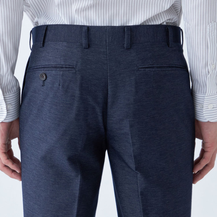シルバーライン 【発送在庫あり】【CLASSICO TAPERED】【年間】コットンブレンド1タックテーパードパンツ/ネイビー×ソフトデニム/ウエストムーブ/※裾上げ済み仕様 紺中間
