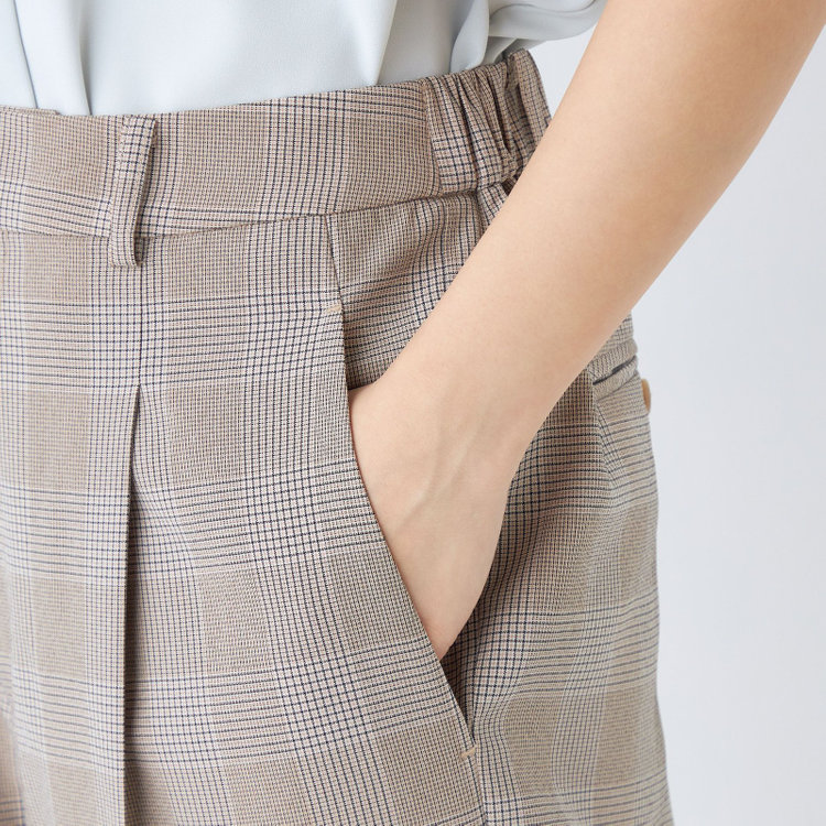 シルバーライン 【SL】【年間】テーパードパンツ/ベージュ×チェック/ウォッシャブル 茶中間