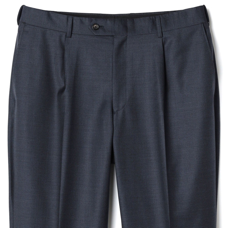 シルバーライン 【CLASSICO TAPERED】【秋冬】2釦シングルスーツ 1タック/ネイビー×メランジ調ハウンドトゥース柄/ウエストムーブ/Ermenegildo Zegna Traveller /※裾上げ必要 紺濃色