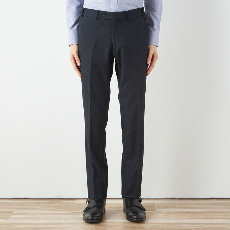 ブラックライン 【SLIM TAPERED_2】【秋冬】2釦シングルスリーピーススーツ 0タック/ネイビー/ウエストシャーリング/4S SUSTAINABILITY&ECOLOGY FABRIC/※パンツ裾上げ済仕様 紺濃色