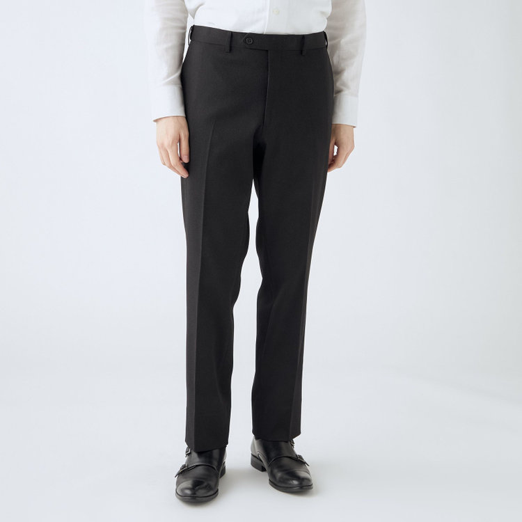 ブラックライン 【SLIM TAPERED】【秋冬】ポリエステル0タックテーパードパンツ/ブラック/ウエストムーブ/ウォッシャブル/4S スーパーストレッチ/裾上げ済み仕様 黒