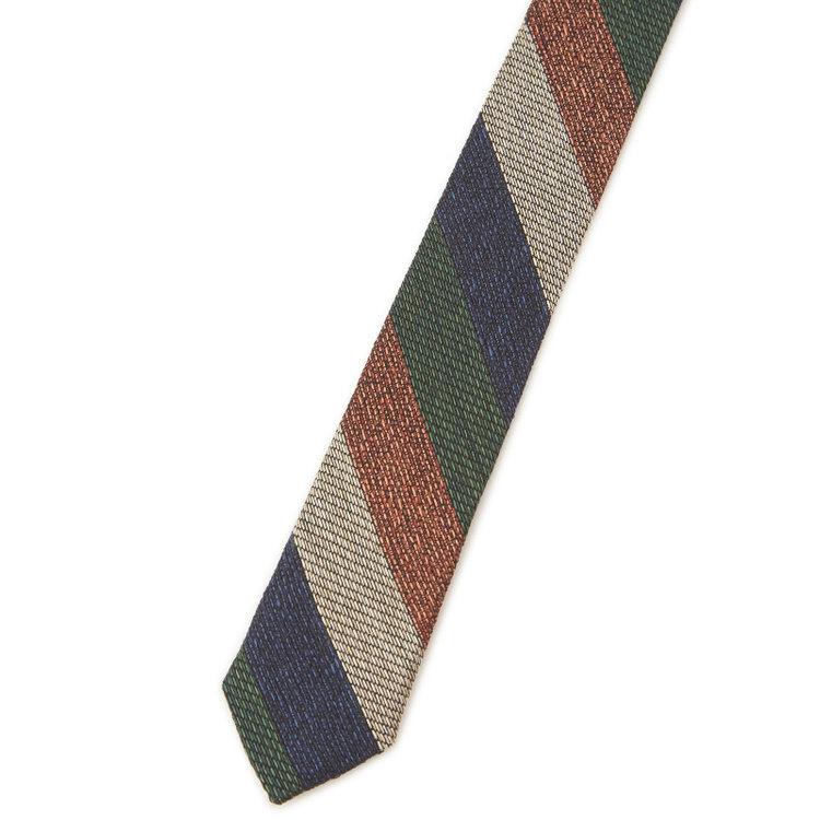 シルバーライン 【SILVER LINE】コットンウールシルクストライプネクタイ 8.5cm幅/ネイビー×オレンジ×グリーン/ITALIAN FABRICS その他