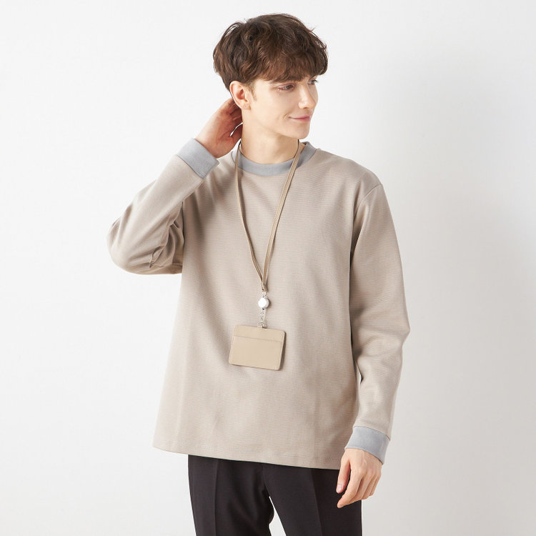 スーツセレクト  【RBC/長袖】ボーダーシャツ/グレー グレー中間