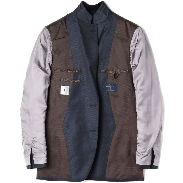 シルバーライン 【CLASSICO TAPERED】【秋冬】2釦シングルスーツ 1タック/ネイビー×メランジ調ハウンドトゥース柄/ウエストムーブ/Ermenegildo Zegna Traveller /※裾上げ必要 紺濃色