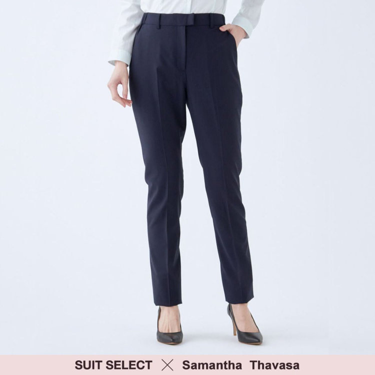 スーツセレクト 【SUIT SELECT×Samantha Thavasa】【年間】ストレートパンツ/ネイビー×ストライプ/4S/マシンウォシャブル/※裾上げ必要 紺中間