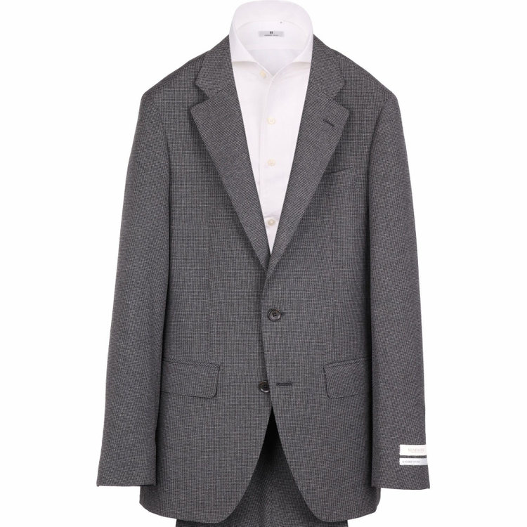 スーツセレクト 【発送在庫あり】【CLASSICO TAPERED】【春夏】2釦シングルスーツ 1タック/グレー＆ブラック×ハウンドトゥース/RE:NEWOOL グレー系(灰)