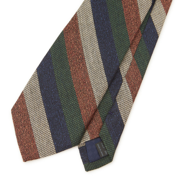 シルバーライン 【SILVER LINE】コットンウールシルクストライプネクタイ 8.5cm幅/ネイビー×オレンジ×グリーン/ITALIAN FABRICS その他