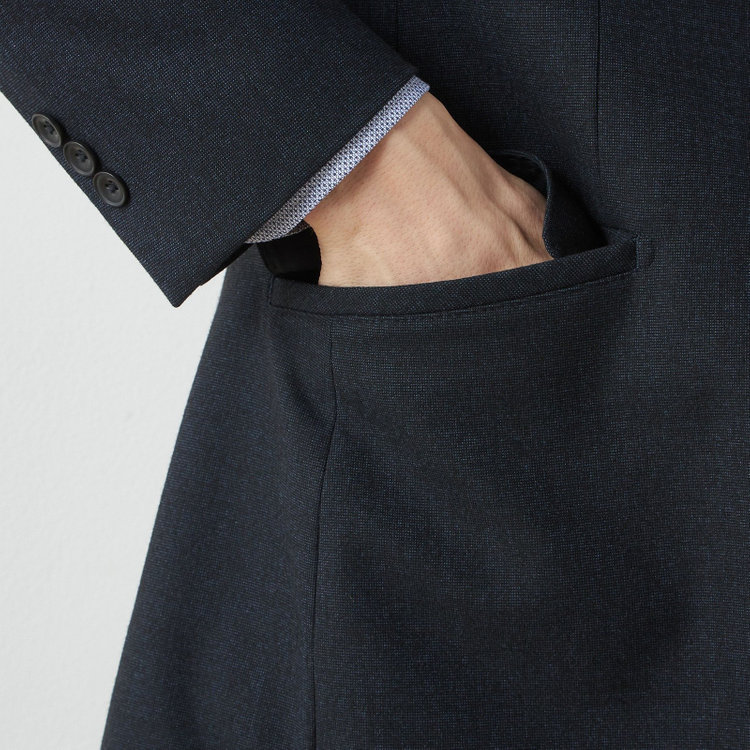 ブラックライン 【SLIM TAPERED_2】【秋冬】2釦シングルスリーピーススーツ 0タック/ネイビー/ウエストシャーリング/4S SUSTAINABILITY&ECOLOGY FABRIC/※パンツ裾上げ済仕様 紺濃色