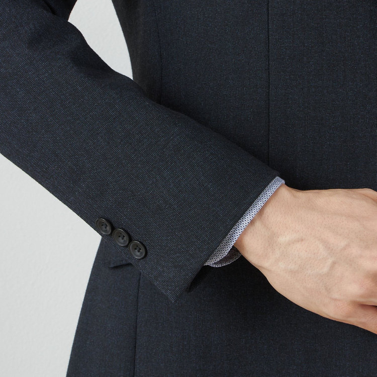 ブラックライン 【SLIM TAPERED_2】【秋冬】2釦シングルスリーピーススーツ 0タック/ネイビー/ウエストシャーリング/4S SUSTAINABILITY&ECOLOGY FABRIC/※パンツ裾上げ済仕様 紺濃色