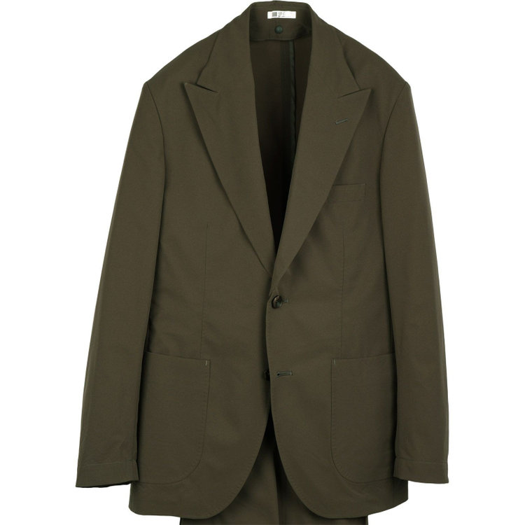 スーツセレクト 【WEB限定/OUTLET】【RBC】【春夏】スペアパンツ付き/3WAYワイド&ピークドラペル＆ノーカラー2釦シングルスーツ 1タック＆2タック/カーキ/ドローコード&ウエストシャーリング/※パンツ裾上げ済仕様/ウォッシャブル カーキ系(濃緑)