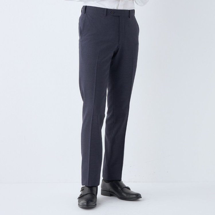 ブラックライン 【SLIM TAPERED】【春夏】0タックテーパードパンツ/ネイビー×チェック/ウエストムーブ/※裾上げ済み仕様 紺濃色