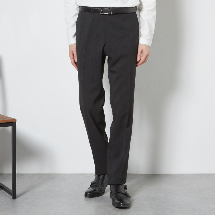 ブラックライン 【SLIM TAPERED】【春夏】0タックテーパードパンツ/ブラック×スラブ/ウエストムーブ/4S SUSTAINABILITY&ECOLOGY FABRIC「ウォッシャブル」「ストレッチ」/※裾直し必要 黒