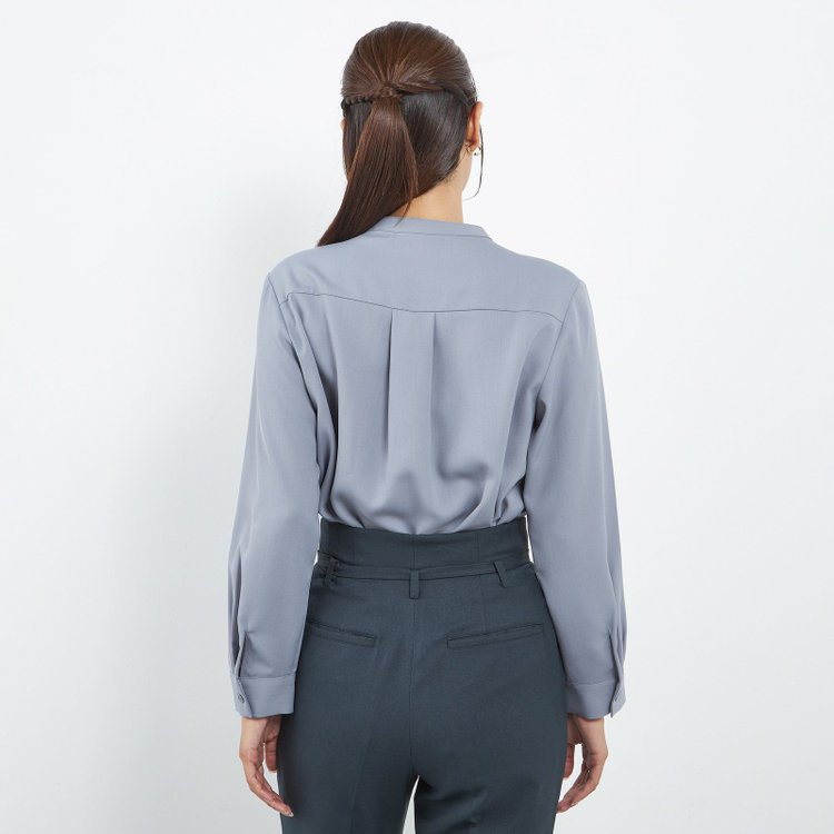 シルバーライン 【SILVER LINE/長袖】リボン付きブラウス/グレー 青淡色