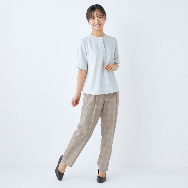 シルバーライン 【SL】【年間】テーパードパンツ/ベージュ×チェック/ウォッシャブル 茶中間