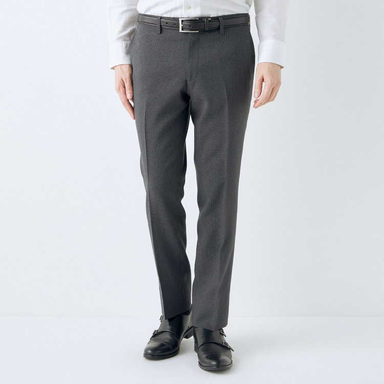 ブラックライン 【SLIM TAPERED】【春夏】0タックテーパードパンツ/グレー×チェック/※裾上げ済仕様 グレー中間