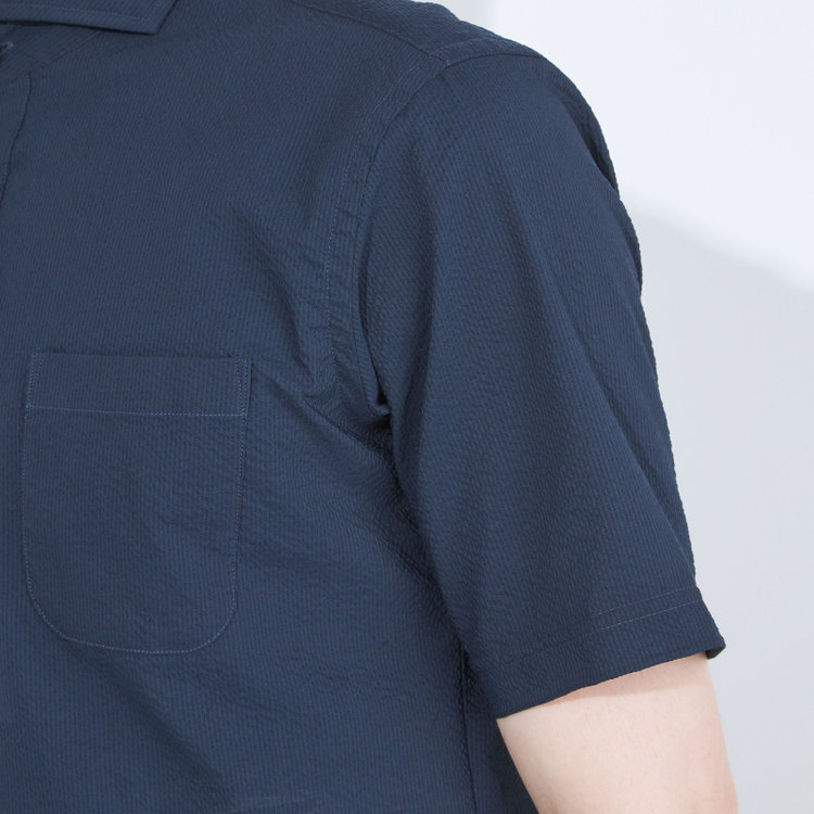 シルバーライン 【発送在庫あり】【RBC/五分袖】カッタウェイビズポロシャツ プルオーバータイプ/ネイビー×シアサッカー/4S コットンブレンド 青濃色