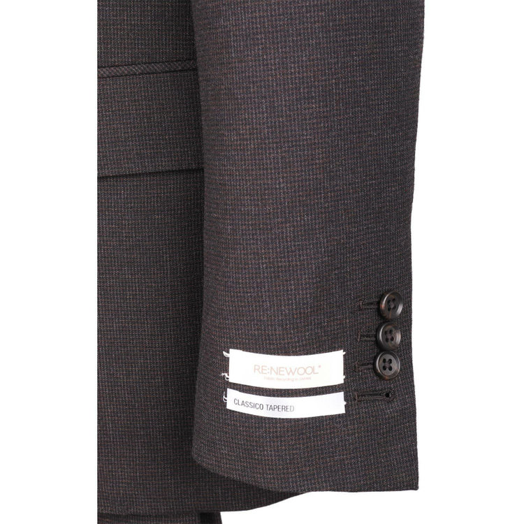 スーツセレクト 【CLASSICO TAPERED】【春夏】2釦シングルスーツ 1タック/ブラウン＆ブラック×ハウンドトゥース/RE:NEWOOL ブラウン系(茶)